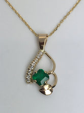 Load image into Gallery viewer, Emerald Cut Emerald Pendant with Diamonds
