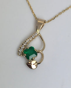 Emerald Cut Emerald Pendant with Diamonds