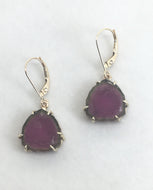 pink & green watermelon tourmaline slice  14K dangle  earrings in handmade prong settings,