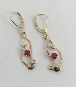 unique 14K gold ruby dangle earrings