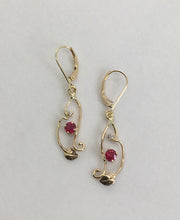 Load image into Gallery viewer, Bermuse ruby and real diamond dangle earrings
