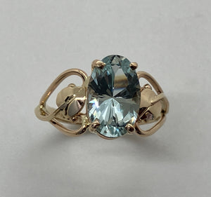 Aquamarine Open-Heart with Leaves Ring