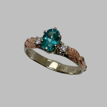 Load image into Gallery viewer, gorgeous teal Tourmaline ring in 2-tone 14K gold
