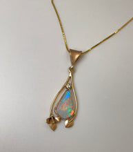 Load image into Gallery viewer, amazing mozaic of colors in a freeform Australian opal pendant in 14K gold
