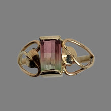 Load image into Gallery viewer, Bicolor Tourmaline Open Heart with Leaves Ring
