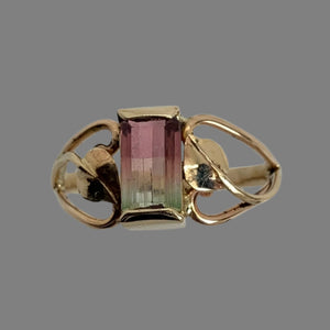 Bicolor Tourmaline Open Heart with Leaves Ring
