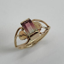 Load image into Gallery viewer, Bicolor Tourmaline Open Heart with Leaves Ring
