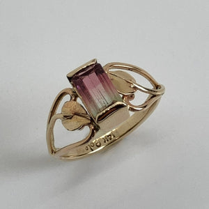 Bicolor Tourmaline Open Heart with Leaves Ring