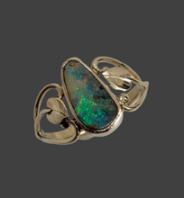 Load image into Gallery viewer, Boulder Opal Open Heart with Leaves Ring
