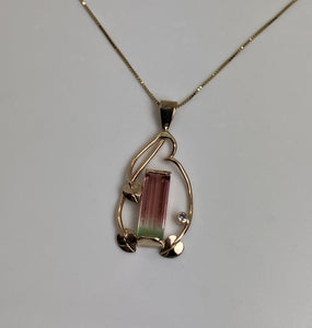 Watermelon Tourmaline 3-Leaf Pendant