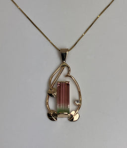 Watermelon Tourmaline 3-Leaf Pendant