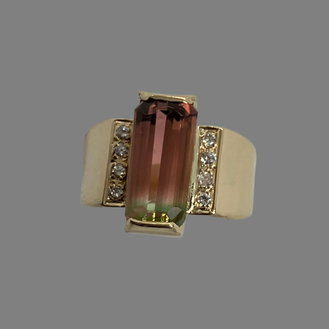 Watermelon Tourmaline Wide Band Ring