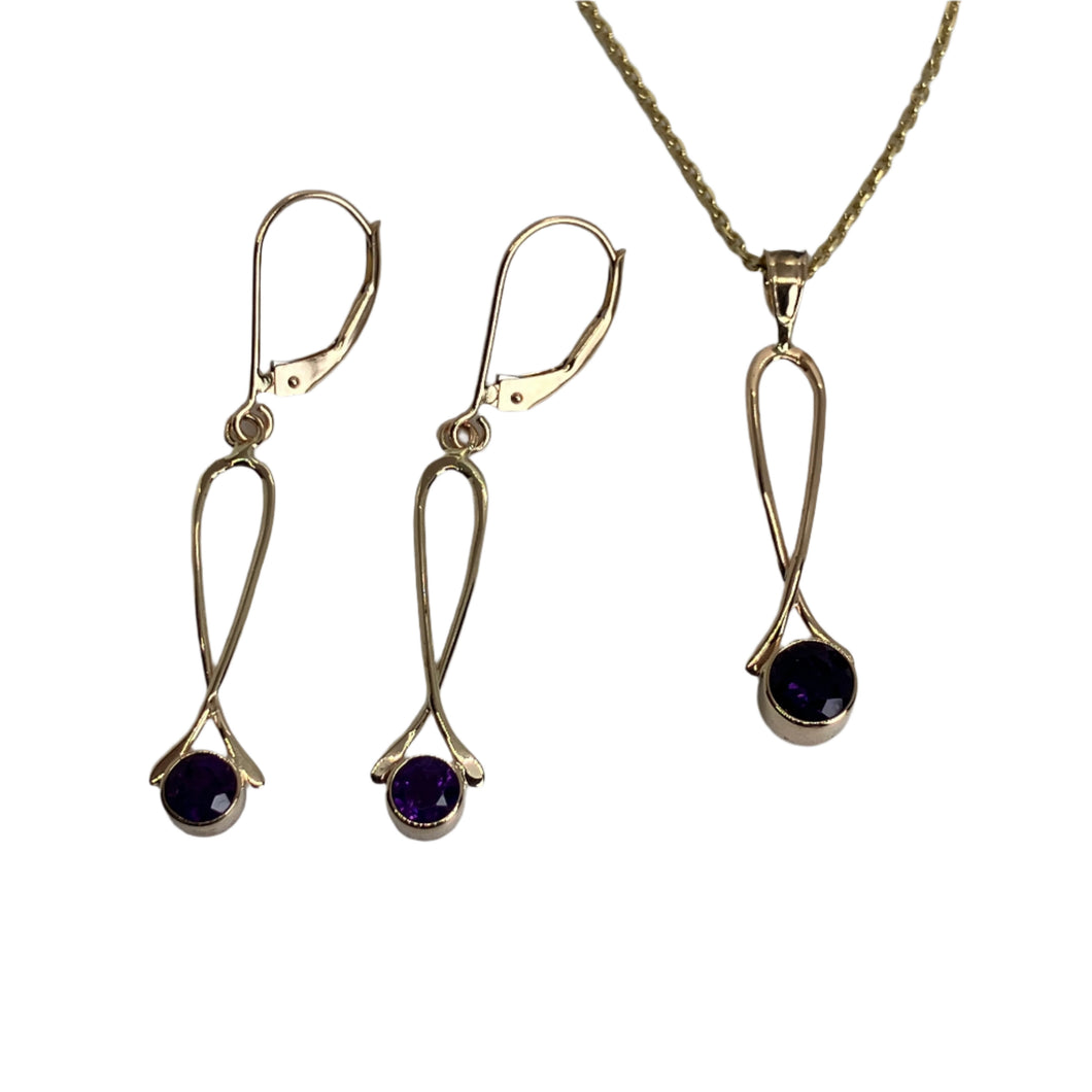 Amethyst Exclamation Point Pendant and Earrings Set