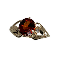 orange hessionite garnet ihandmade ring, 14K gold with leaves and 2 recycled diamonds