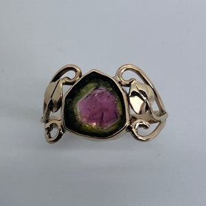 organic shape natural watermelon tourmaline with red center and green rind
