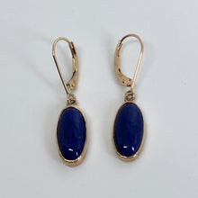 Load image into Gallery viewer, extra-fine quality, oval  deep blue Lapis Lazuli  in 14K yellow gold bezels on eurowire earrings
