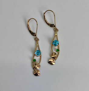 Blue Zircon and Tsavorite Garnet Earrings