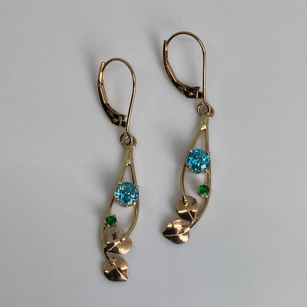 Blue Zircon and Tsavorite Garnet Earrings