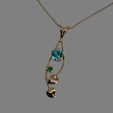 Load image into Gallery viewer, 14K Gold pendant with blue zircon and green Tsavorite Garnet 
