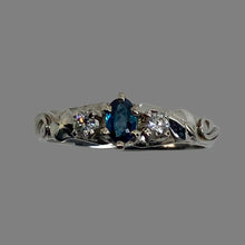 Load image into Gallery viewer, natural peacock green alexandrite  and 2 diamonds in 14K white gold ring
