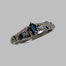 Load image into Gallery viewer, natural peacock green alexandrite and diamond ring in 14K white gold
