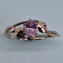 Load image into Gallery viewer, Pink Ceylon Sapphire Double Wave with Leaves Mixed Gold Ring
