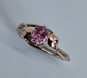 Pink Ceylon Sapphire Double Wave with Leaves Mixed Gold Ring