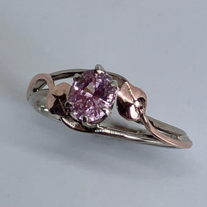 Pink Ceylon Sapphire Double Wave with Leaves Mixed Gold Ring