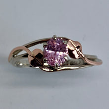 Load image into Gallery viewer, Pink Ceylon Sapphire Double Wave with Leaves Mixed Gold Ring
