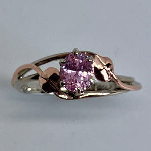 Pink Ceylon Sapphire Double Wave with Leaves Mixed Gold Ring