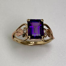Load image into Gallery viewer, Amethyst Open Heart with Leaves Ring
