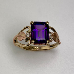Amethyst Open Heart with Leaves Ring
