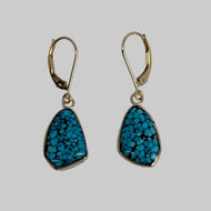 Freeform Kingman Turquoise earrings with 14K yellow gold bezels and earwires