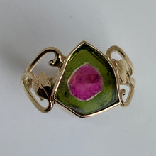 Load image into Gallery viewer, Watermelon Slice Open Heart with Leaves Ring
