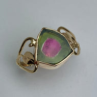 Watermelon Slice Open Heart with Leaves Ring