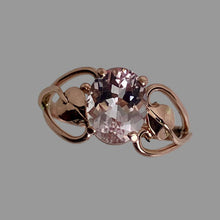 Load image into Gallery viewer, Rose gold ring with a pink oval Morganite gem in an Open Heart with Leaves setting
