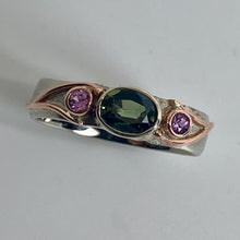 Load image into Gallery viewer, Green and Pink Sapphire Ring in Mixed Golds
