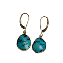 Load image into Gallery viewer, Spiderweb Turquoise earrings in 14K gold bezels
