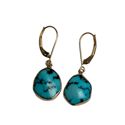 Spiderweb Turquoise earrings in 14K gold bezels
