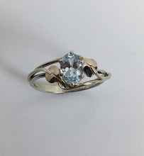 Load image into Gallery viewer, brilliant sparkling light blue Aquamarine ring with leaves and vines in  14K white gold
