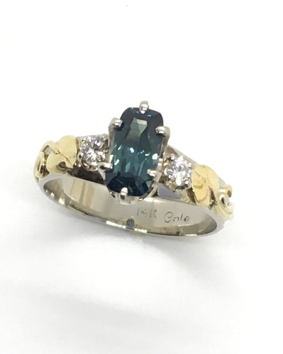 rectangular deep ocean blue Montana Sapphire ring