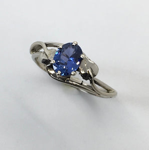 Blue Ceylon Sapphire Double Wave Ring with Leaves