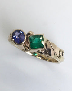 Purple Sapphire & Emerald Toi Et Moi Ring