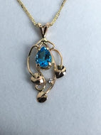 3 Leaf Swiss Blue Topaz & Diamond Pendant