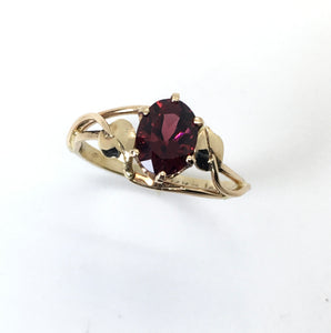 Almandine Garnet Double Wave Ring with Leaves