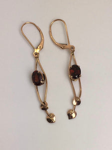 Garnet Leaf and Vine Rose Gold Earrings