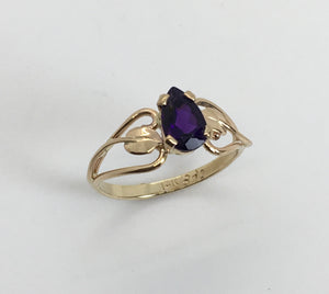 Amethyst Open Heart with Leaves Ring