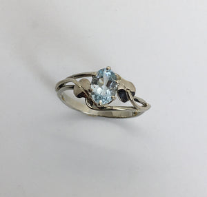Aquamarine Double Wave with Leaves Ring