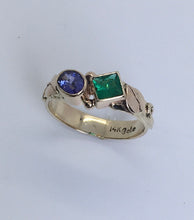 Load image into Gallery viewer, Purple Sapphire &amp; Emerald Toi Et Moi Ring
