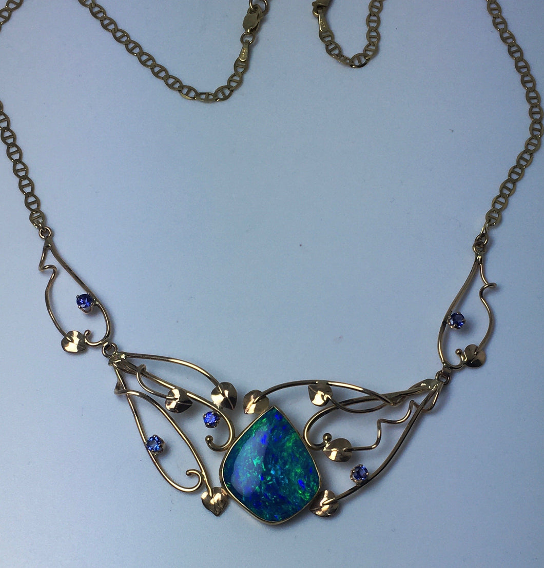Ornate 3 Piece Crystal Opal & Tanzanite Necklace